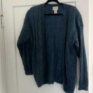 VTG Susan Bristol Blue Open Cardigan Sweater Oversized Knit Mohair Blend M